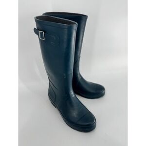 Nomad Rain Boots Women Size 8 Dark Blue Silver Buckle Tall Rubber Waterproof